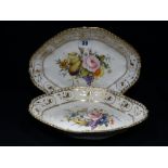 A Pair Of Bloor Derby Serving Plates With Painted Fruit & Floral Panels