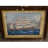 19th Century Marine School, Gouache, Study Of The Three Mast Vessel County Of Pembroke In Heavy