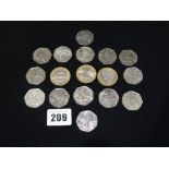 Fourteen Collectable 50p Pieces, Together With Three £2 Coins