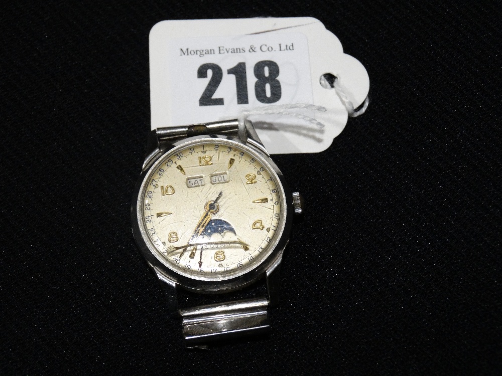 A Circa 1960 Zodiac Moon Face Day & Month Steel Encased Wrist Watch