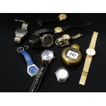 A Brass Pocket Watch Holder, Together With A Quantity Of Mixed Wrist Watches