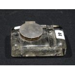 An Etched Glass Inkwell With Silver Mounts