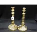 A Pair Of Large Seamed Regency Brass Candlesticks In The French Empire Style