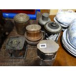 Five Metalware & Pottery Tea Caddies Etc
