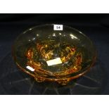 A Large Whitefriars Amber Glass Lobed Bowl By James Hogan, 10" Dia
