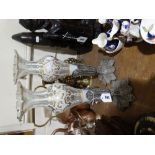 A Pair Of 19th Century Cameo Glass Trumpet Vases Within Plated Stands, 15" High