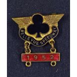 Belle Vue Speedway Enamel Badge with 1952 date bar, with aces emblem in black with wings, marked