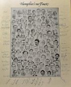 'Hampshire's 100 Finest' Signed Print with a montage of cricketers to the centre, surrounded by