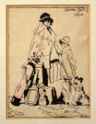 Carr, George Pen and Watercolour - "The Golfing Holiday" dated 1930 - image 5 x 3.75" - overall 12.