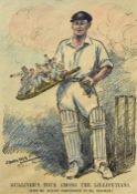 Don Bradman Cricket Print - 'Gullivers Tour Among the Lilliputians' with Mr. Punch's compliments