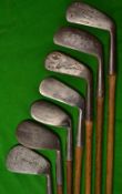 7x assorted golfing irons - Spalding Bros spade mashie; Robert Condie Dreadnought niblick; Vickers