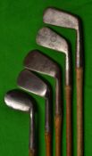 5x various smf irons - 4x smf incl J H Taylor Autograph mashie, Gourlay Carnoustie driving mashie