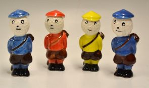 4x Carlton Ware Dunlop Style Caddie Golfing figures - various coloured hand painted glazed figures