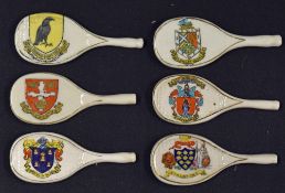 Tennis Souvenir Crested Ware to include Arcadian China Tennis rackets with Hove, Colchester, Port of