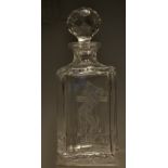 Edinburgh Crystal Cut Glass Whiskey Decanter - with etched Golfer (in the style of Faldo) to one