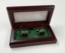 Pair of Hugo Boss Golf Enamel and Gilt cuff links - in the original fitted wooden box