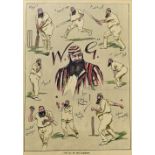 'W.G. Grace In His Element' Cricket Print depicting various scenes as a montage with Grace to