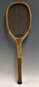 C.1890-1900 Slazenger 'Doherty' Tennis Racket an elongated flat top head, double centre stung,