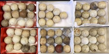 Large collection of used square mesh and dimple golf balls from the 1920-1940's (69) - red dimple