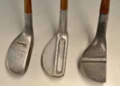 3x different and interesting alloy putters - unusual bright alloy long narrow rectangular slotted