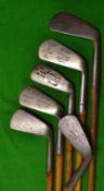 6x assorted mid irons and mashie irons - James Braid Autograph mashie; 2x F T Guise Ilford irons and