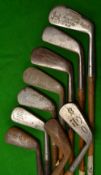 8x assorted golf irons - Aston Mongrel mashie, Anderson mashie, A Robinson Hale rustless no.2