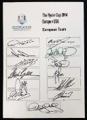 2014 European Ryder Cup Golf signed Team sheet - played at Gleneagles and signed by all of the