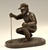 Bronze Figure of Golfer by Jeanne Rynhart - ltd ed no 201/250 mounted on an oval naturalistic base