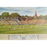 'Hadlee's Last Wicket in Test Cricket' Signed Print by Devon Malcolm signed by Richard Hadlee with