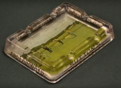 Scarce Sutton & Sons Grass Seeds glass ashtray with golfing scene - inscribed on all side panels "