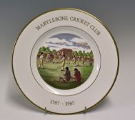 Marylebone Cricket Club 1787-1987 Commemorative Cricket Plate with a cricket scene to centre,