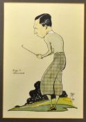 MAC - cartoonist (penname) Watercolour signed - caricature Roger Wethered (Amateur Golf
