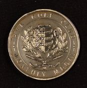 Rye Golf Club large white metal medal - embossed with Rye GC Crest and Monthly Medal - plain