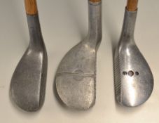 3x interesting alloy putters - Spalding OK oversize offset mallet; left hand Perfect A Model with 3x