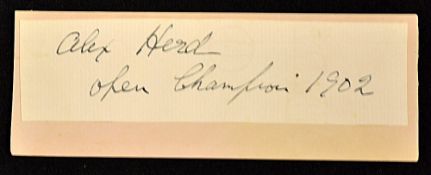 Rare Alex (Sandy) Herd Open Golf Champion signature - clipped album page with inscription which