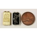 3x Golfing Anniversary Medallions and Money Clips - to incl 25th Anniversary of The Open Golf