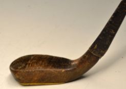 Scare neck longnose stained beech wood putter c.1890 - elegant head, bulged rear lead back weight,