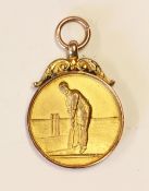 Early 20th Century 9ct Gold Central Lancashire Cricket League Medal engraved to the rear Central