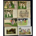 Meissner & Buch Lawn Tennis Series 1039 Postcards depict colourful Tennis scenes with tear to one