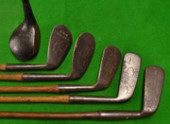 6x various golf clubs - Curtis Bournemouth driver and putter; Genii mashie niblick; Nicoll Zenith