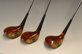 Fine set of Macgregor Tourney Velocitized persimmon brown stained woods - No.1, 3 and 4 -