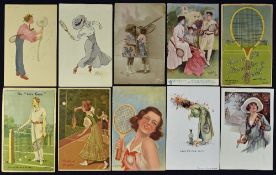 Mixed Tennis Postcards to include various coloured Tennis scenes, 'The Love Game', 'This is the