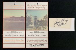 Payne Stewart 1999 US Open golf champion signed card and US Open tickets - the 3 x times major