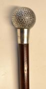 Bramble pattern white metal golf ball handle walking stick - overall 36" c/w brass tip