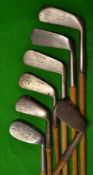 7x Alex Patrick Leven golf clubs - 2x mashie niblick incl one Stainless, mashie, L model mid iron