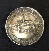 Billiards - St Dunstans Billiard Fund Silver Medal 1923 obverse depicts a billiard match, the
