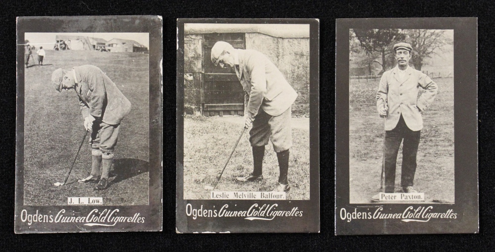 3x Ogden's Guinea Gold real photograph golf cards c. 1901 - Leslie Melville Balfour, J L Low and