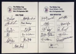 Rare 2003 Walker Cup autographed team sheets signed by both Teams. Signatures include Bill Haas,