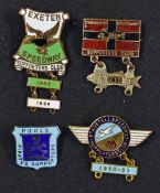 Speedway Enamel Pin Badges to include Yarmouth Speedway Supporters Club with 1951 date bar, Exeter
