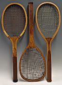 3x Various Wooden Tennis Rackets to include a 'King Albert' marked 'Anon.Mson. J.J. Perry. FF.de